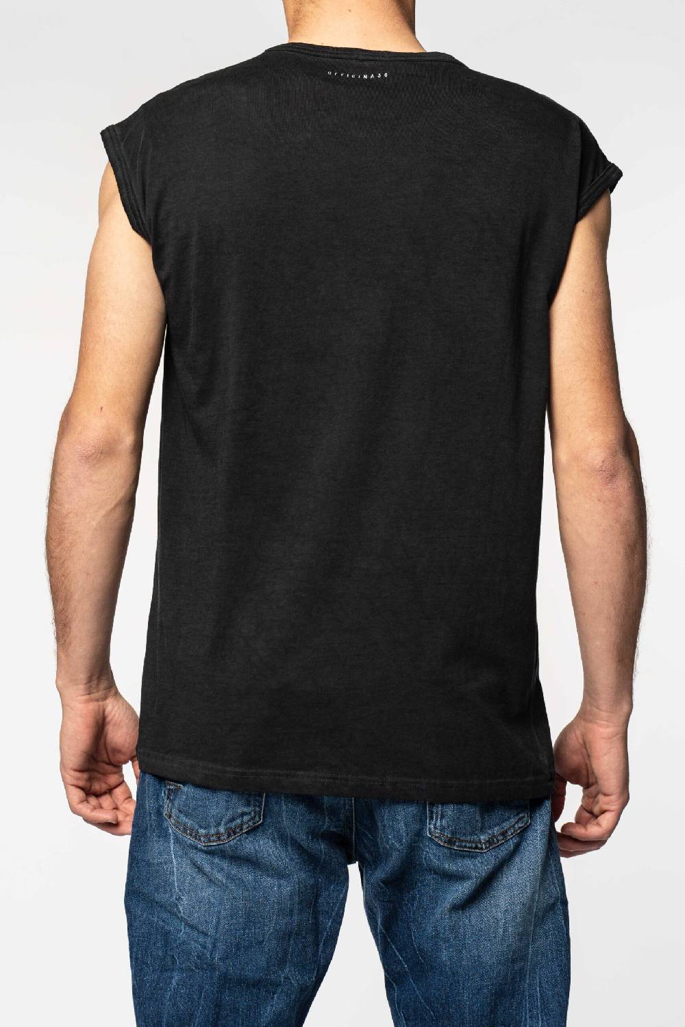 Officina 36 T-shirt smanicata in jersey color carbone Liquidazione