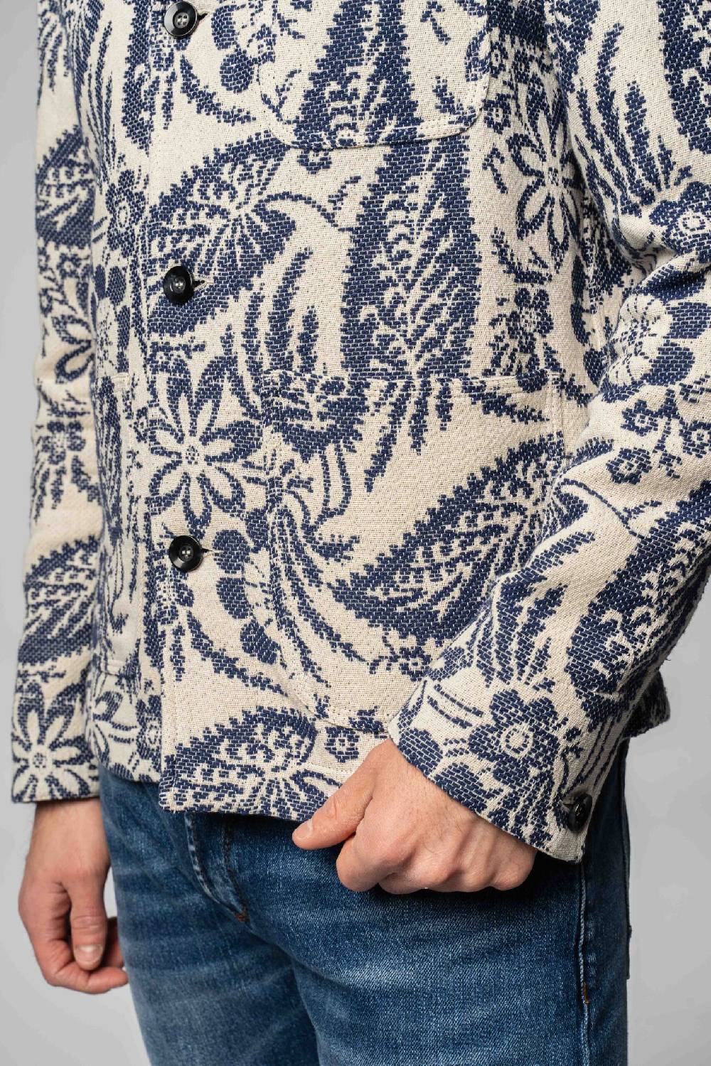 Officina 36 Work Jacket in jacquard a fantasia blu Comprane uno, ottenene uno gratis