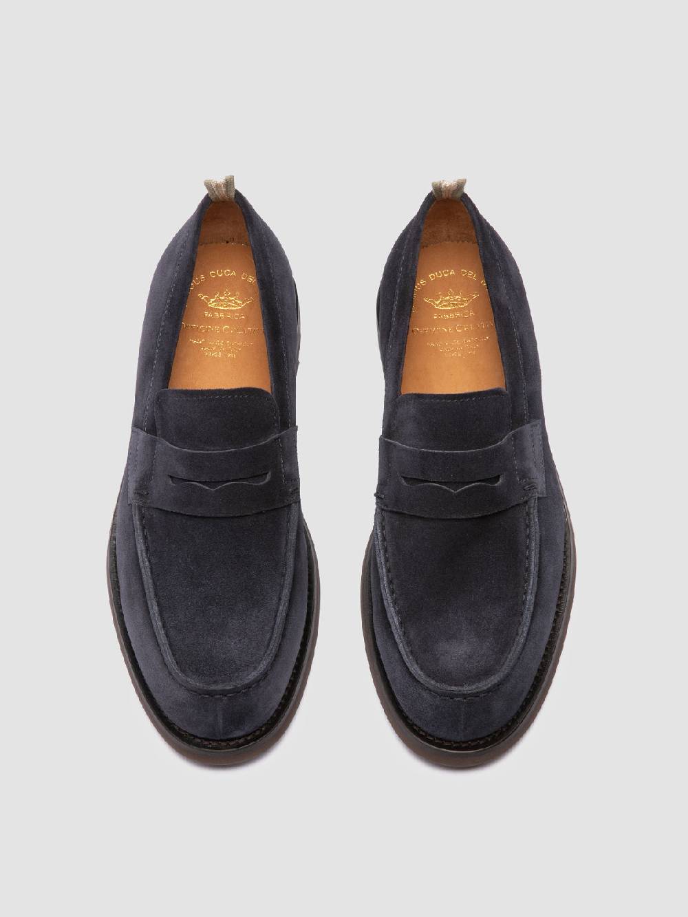 Officine Creative BELMONDO 006 Mocassini Penny in Pelle Scamosciata Blu In Saldo