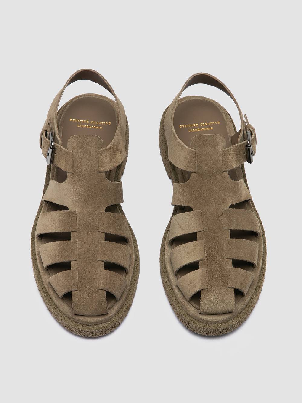 Officine Creative TONAL 18 Taupe Suede Sandals Convenienza