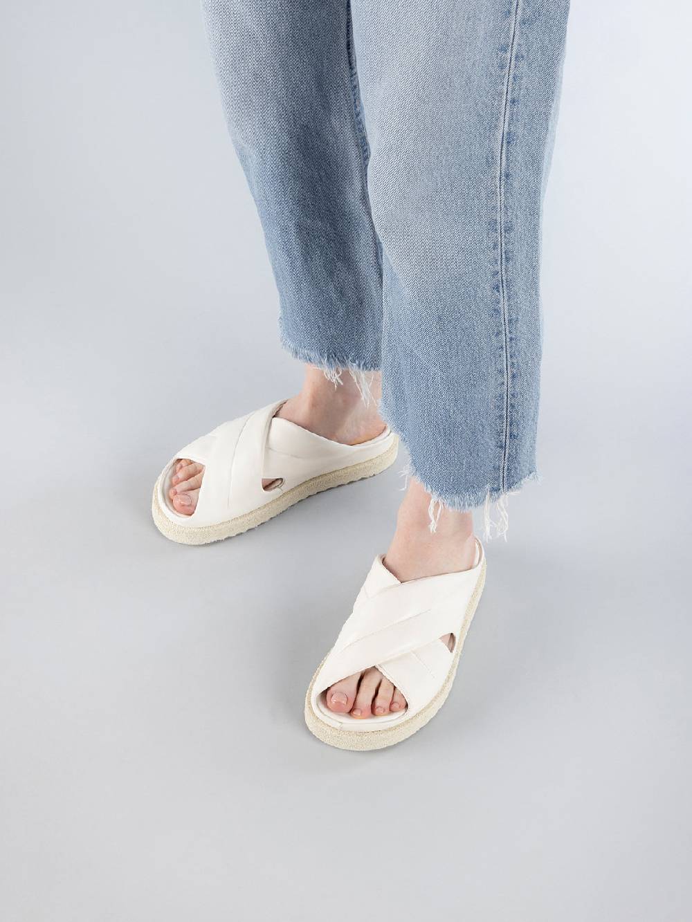 Officine Creative SANDS 103 Sandali Slide in Pelle Bianca Economico