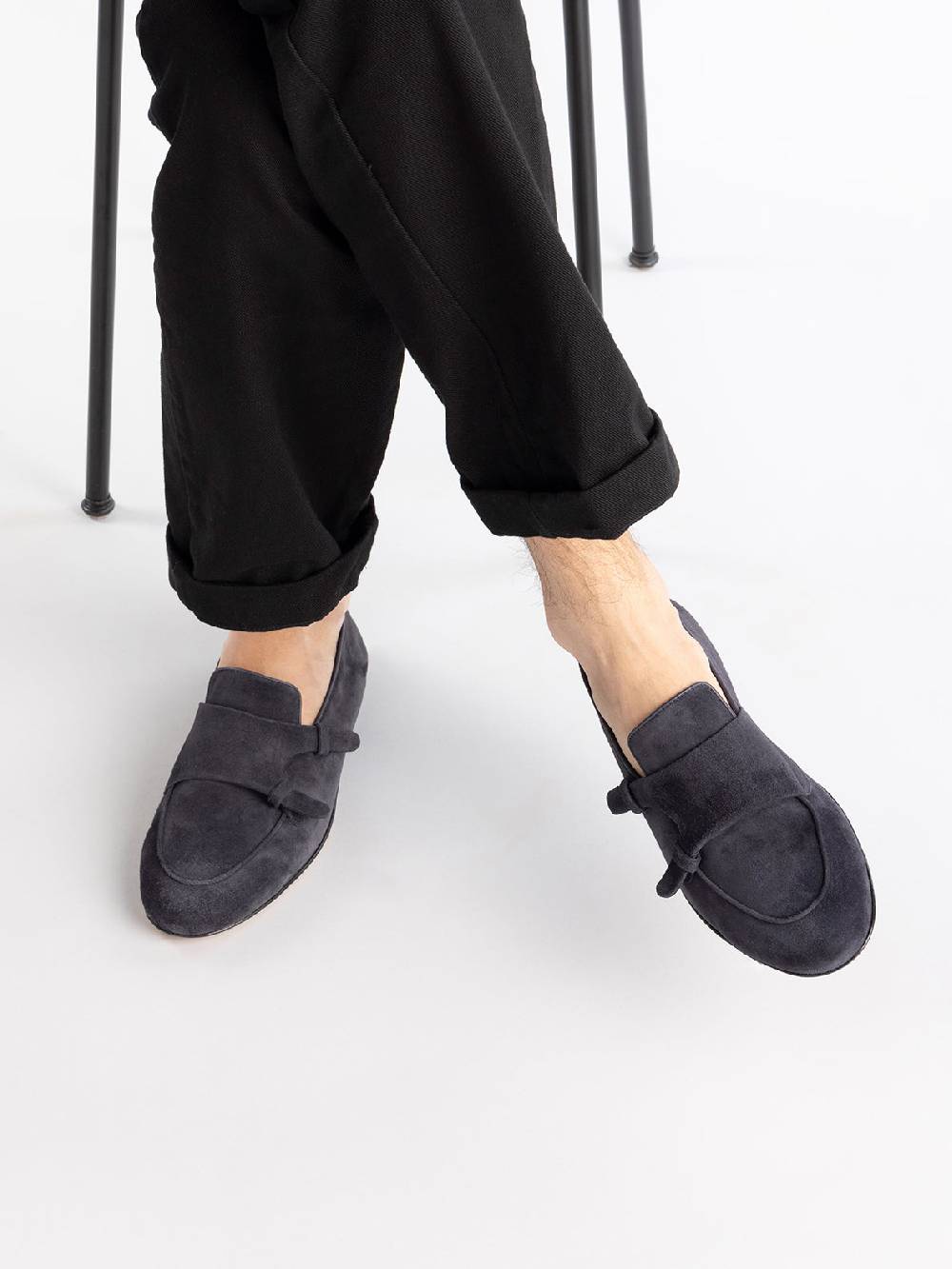 Officine Creative AIRTO 010 Mocassini Penny in Pelle Scamosciata Blu In Linea