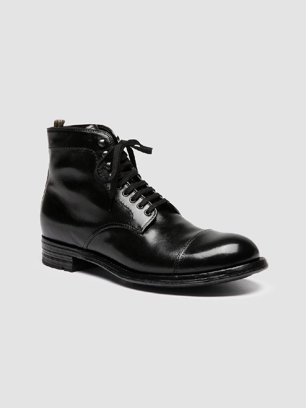 Officine Creative ADMIRAL 005 Stivali Stringati in Pelle Nera Sottocosto