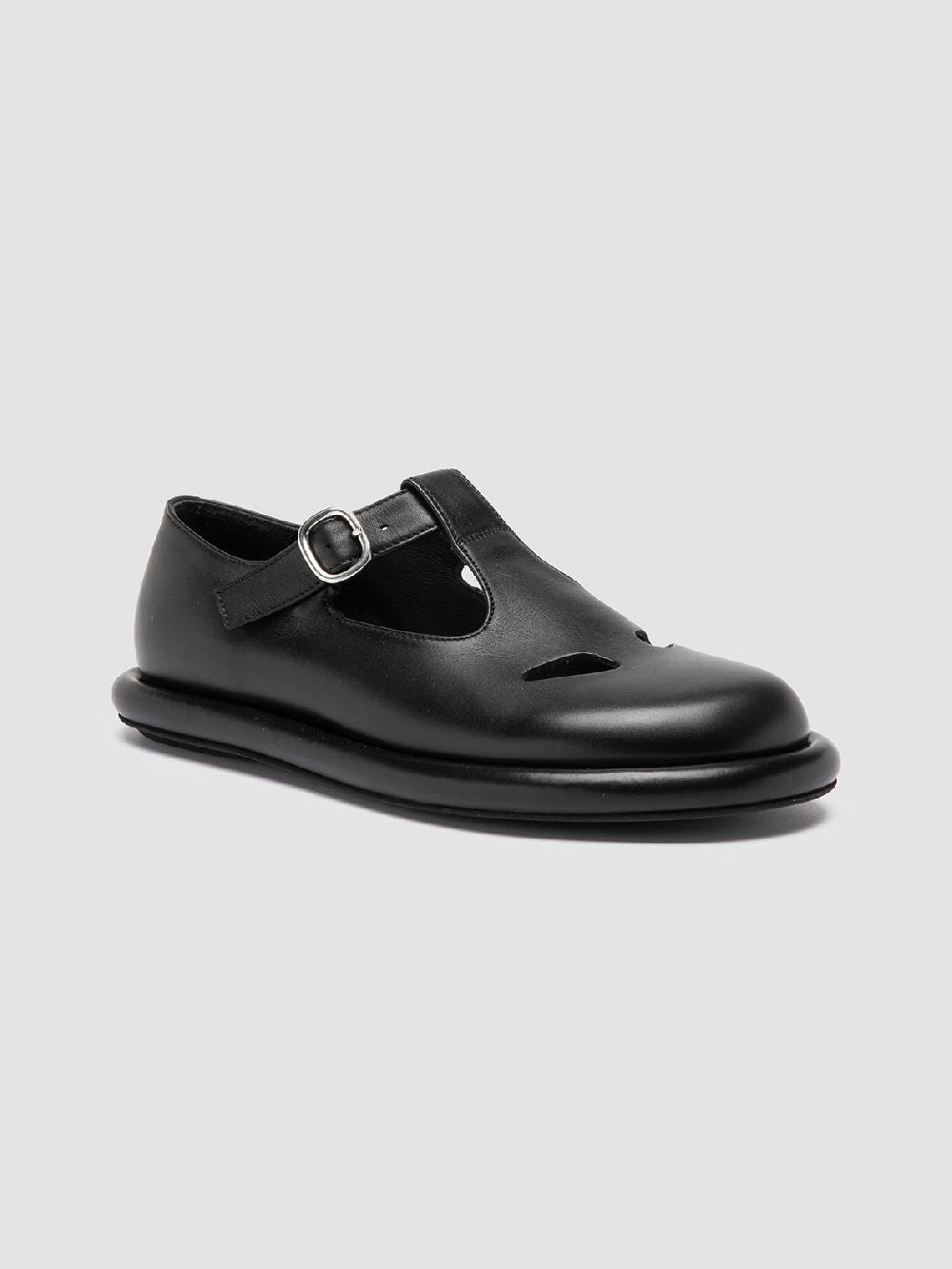 Officine Creative ESTENS 106 Scarpe Basse T-Bar in Pelle Nera Prezzo di fabbrica