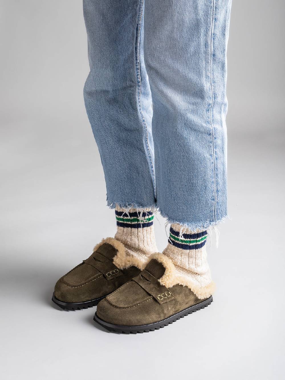 Officine Creative PELAGIE D’HIVER 007 Sabot in Pelle Scamosciata Marrone e montone Ultimo giorno