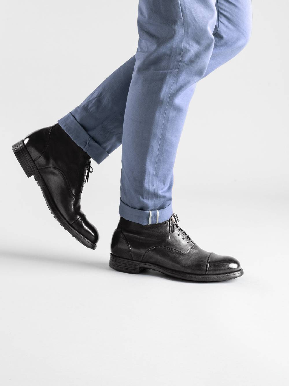 Officine Creative CHRONICLE 057 Stivali Stringati in Pelle Nera Offerta temporanea