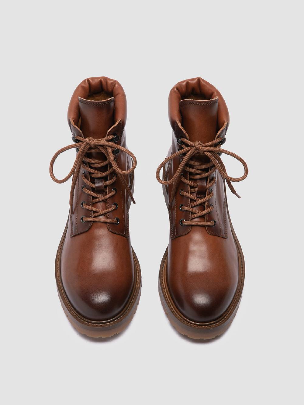 Officine Creative BOSS 002 Stivali Stringati in Pelle Marrone Fino al 60% di sconto