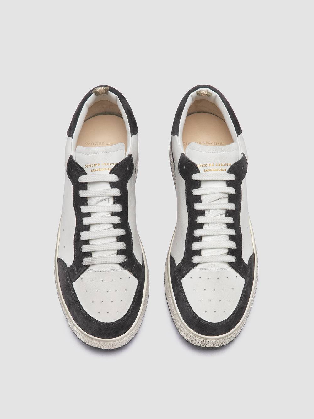 Officine Creative THE ANSWER 001 Sneaker Basse in Camoscio e Pelle Bianca Fino Al -60%