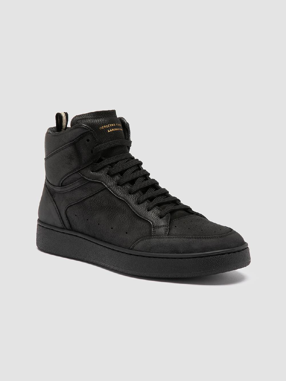 Officine Creative THE ANSWER 004 Sneaker Alte in Camoscio e Pelle Nera Sottocosto
