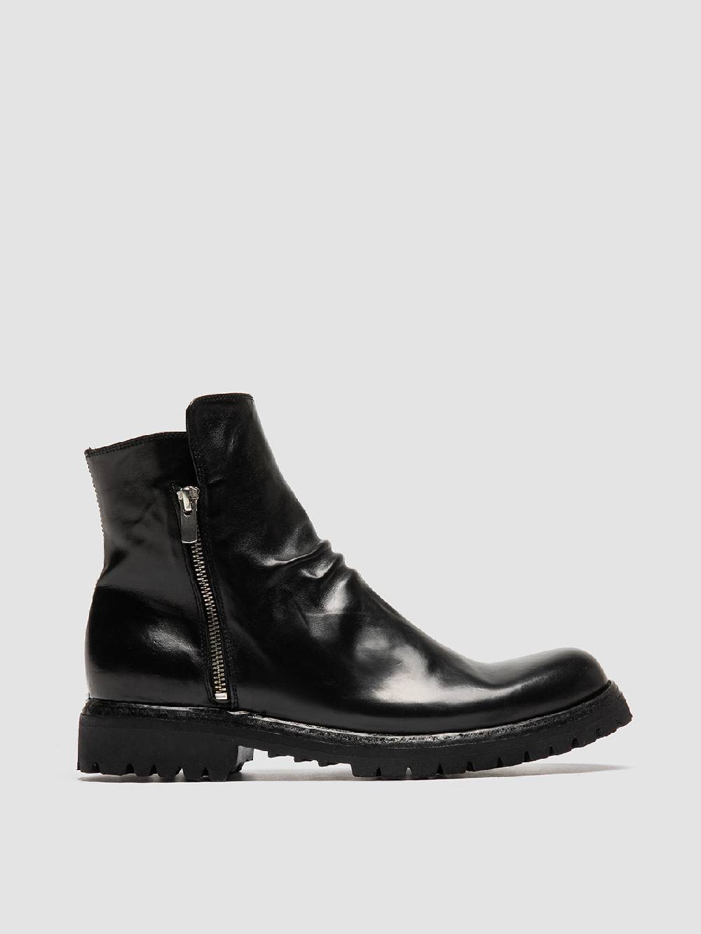 Officine Creative IKONIC 004 Stivali Zip in Pelle Nera Rilascio limitato