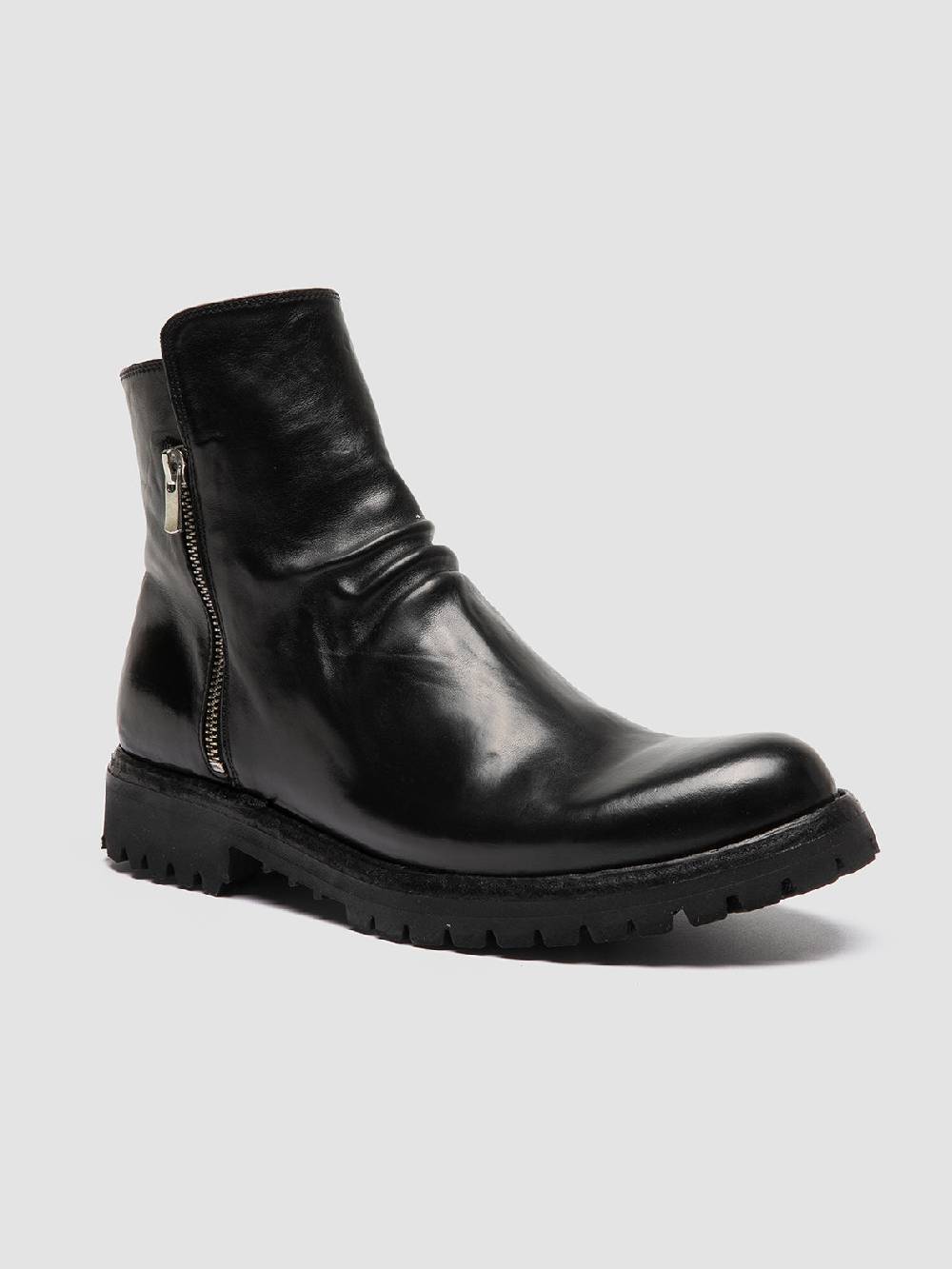 Officine Creative IKONIC 004 Stivali Zip in Pelle Nera Rilascio limitato