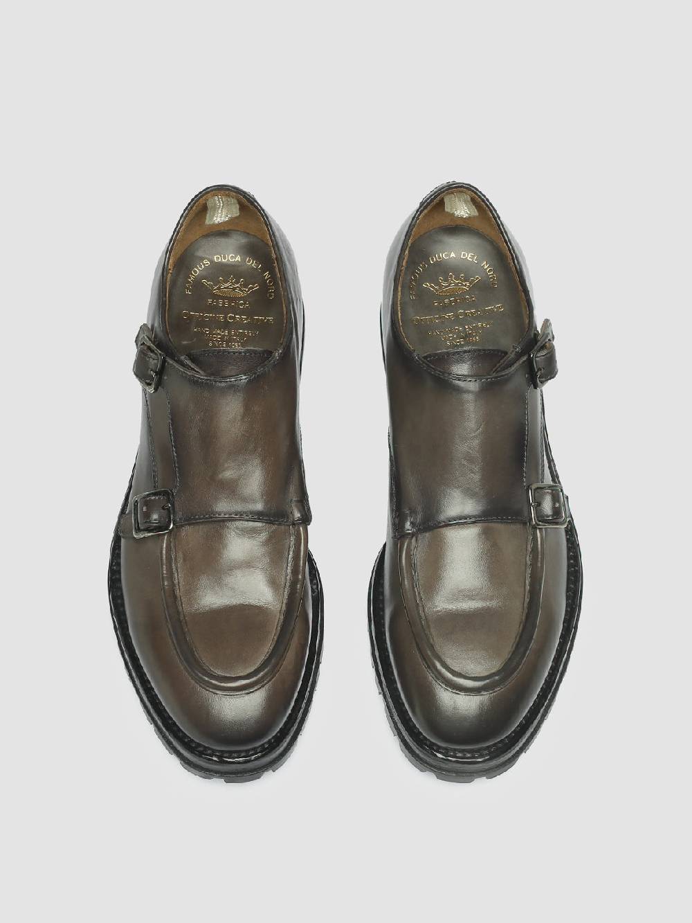 Officine Creative VAIL 012 Gray Leather Monk Shoes Sconto