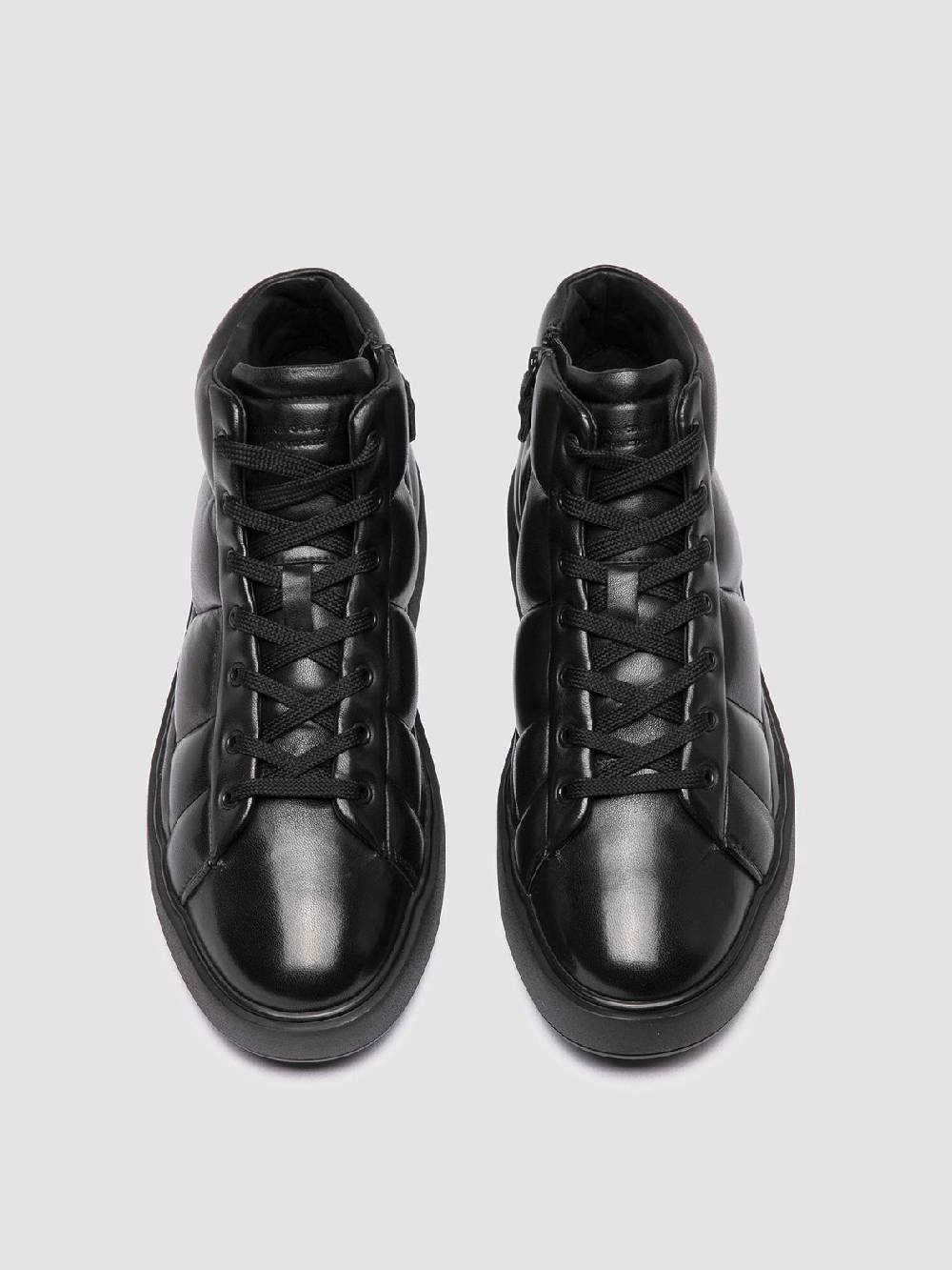Officine Creative LEISURE 002 Sneaker Alte in Pelle Nera Comprare a buon mercato