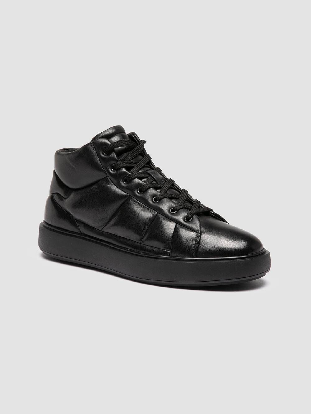 Officine Creative LEISURE 002 Sneaker Alte in Pelle Nera Comprare a buon mercato