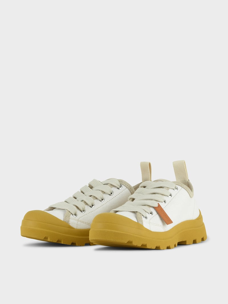 Panchic SCARPA ALLACCIATA P03 DONNA IN LINO E SUEDE BIANCO-GIALLO Vendita Calda