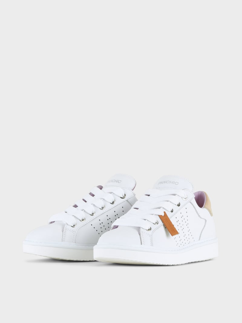 Panchic SCARPA ALLACCIATA P01 DONNA IN PELLE BIANCO-ORO Promozione