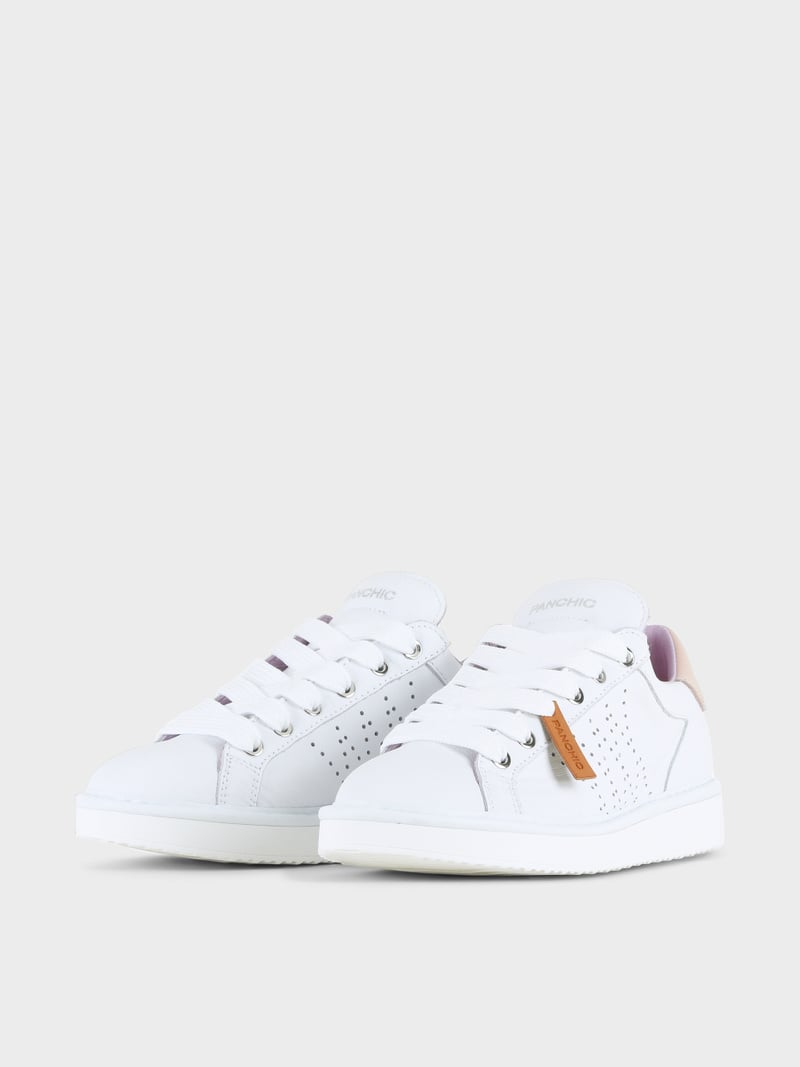 Panchic SCARPA ALLACCIATA P01 DONNA IN PELLE BIANCO-ROSA CIPRIA Spedizione Gratuita