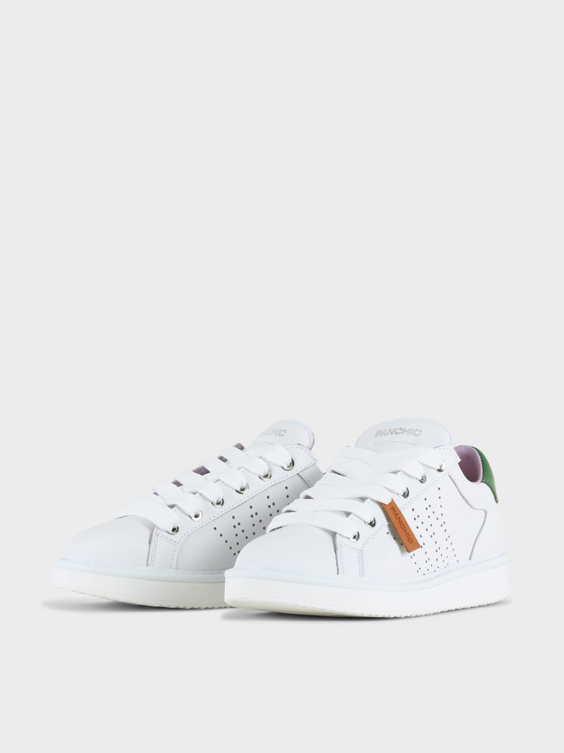 Panchic SCARPA ALLACCIATA P01 DONNA IN PELLE BIANCO-BOTTIGLIA Soddisfazione Garantita