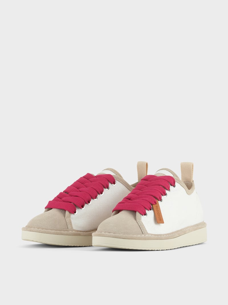 Panchic SCARPA ALLACCIATA P01 DONNA IN LINO E SUEDE BIANCO-NEBBIA-FUCSIA Affare Del Giorno