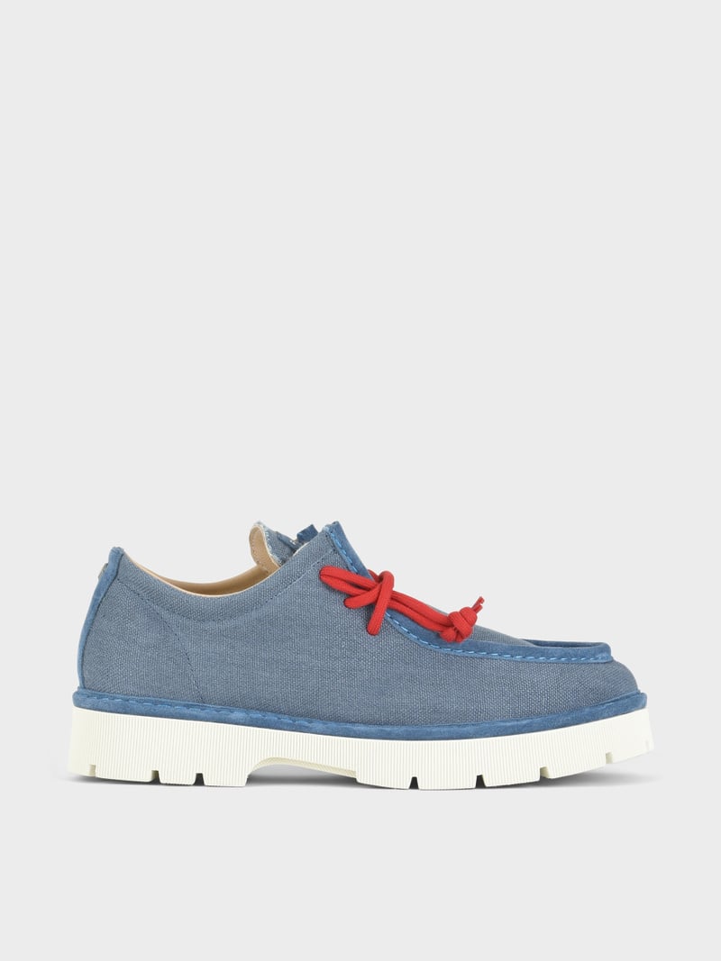 Panchic SCARPA ALLACCIATA P99 UOMO IN LINO E SUEDE BLU DENIM-ROSSO Convenienza