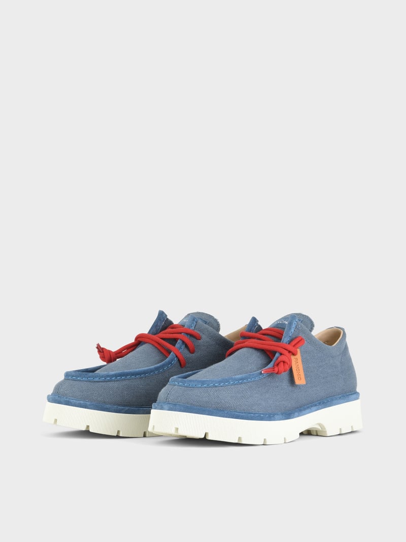 Panchic SCARPA ALLACCIATA P99 UOMO IN LINO E SUEDE BLU DENIM-ROSSO Convenienza