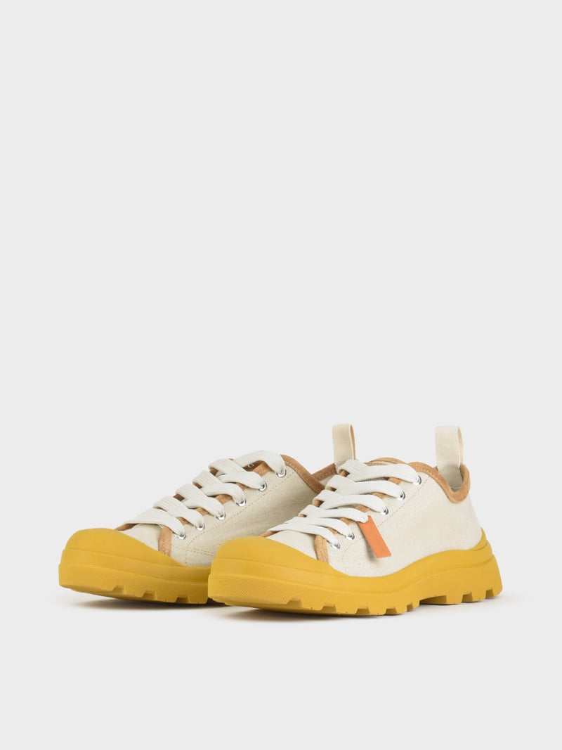 Panchic SCARPA ALLACCIATA P03 UOMO IN LINO E SUEDE NEBBIA-GIALLO Vendita Calda