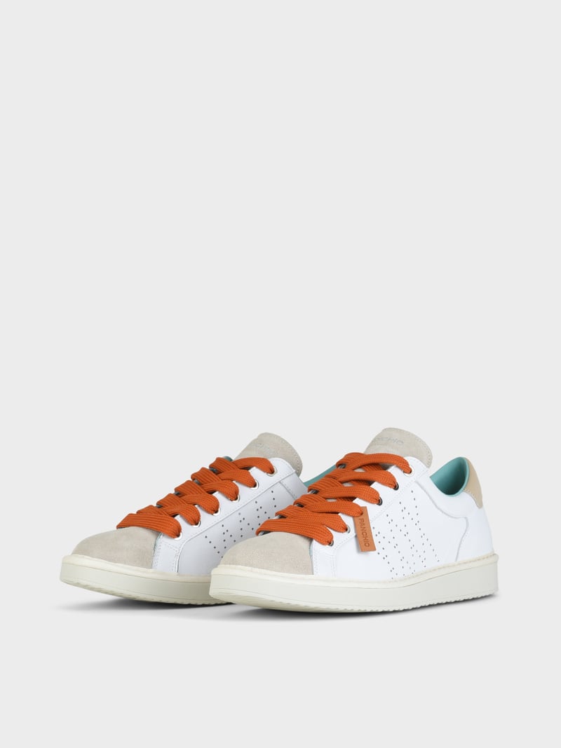 Panchic SCARPA ALLACCIATA P01 UOMO IN PELLE E SUEDE BIANCO-NEBBIA-ARANCIO BRUCIATO In Linea
