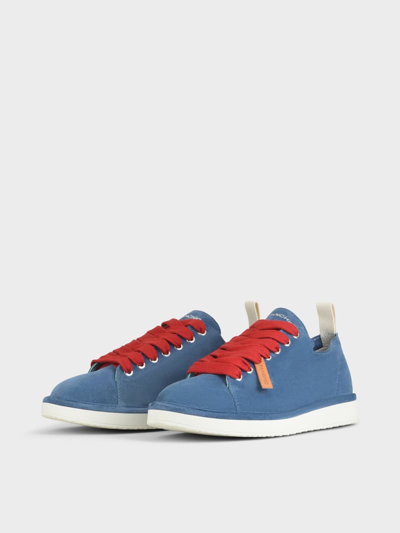 Panchic SCARPA ALLACCIATA P01 UOMO IN SUEDE BLUE-ROSSO Qualità