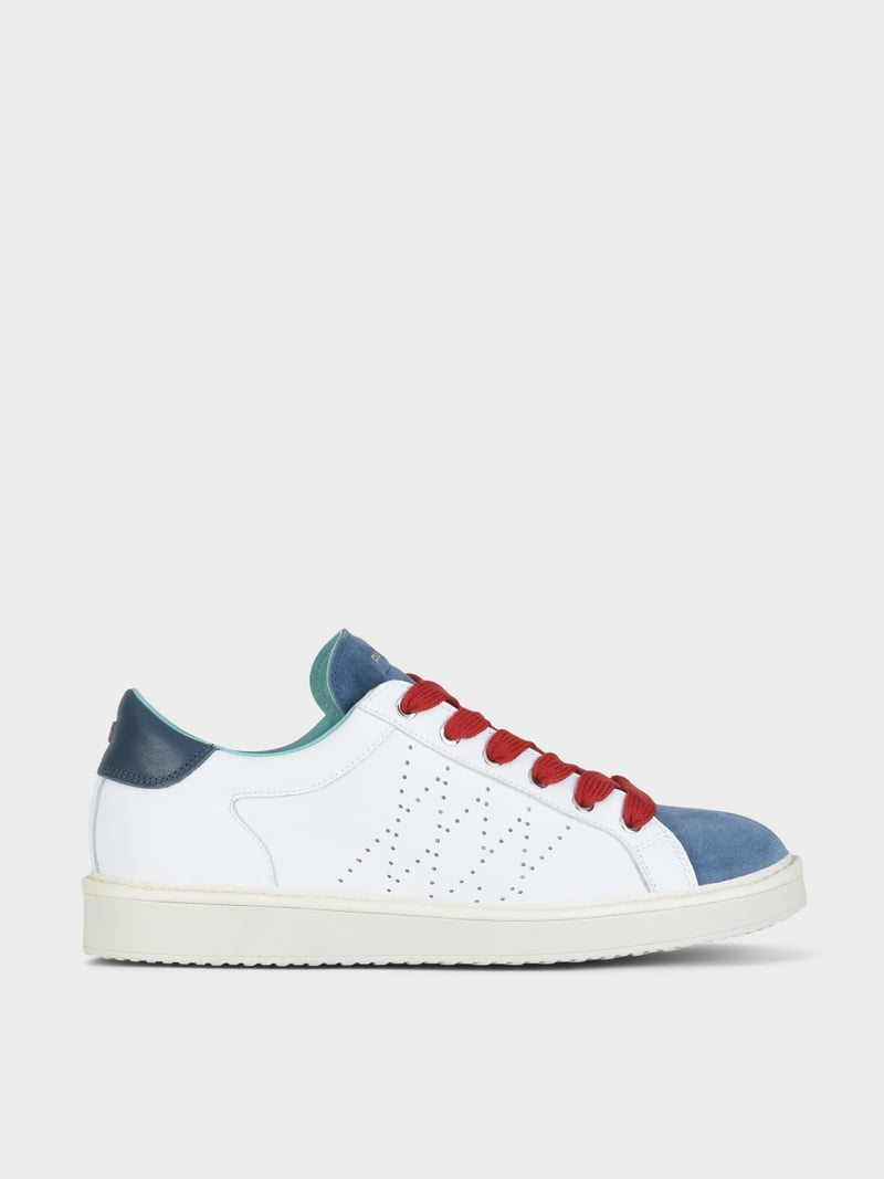Panchic SCARPA ALLACCIATA P01 UOMO IN PELLE E SUEDE BIANCO-BLUE-ROSSO Qualità Garantita