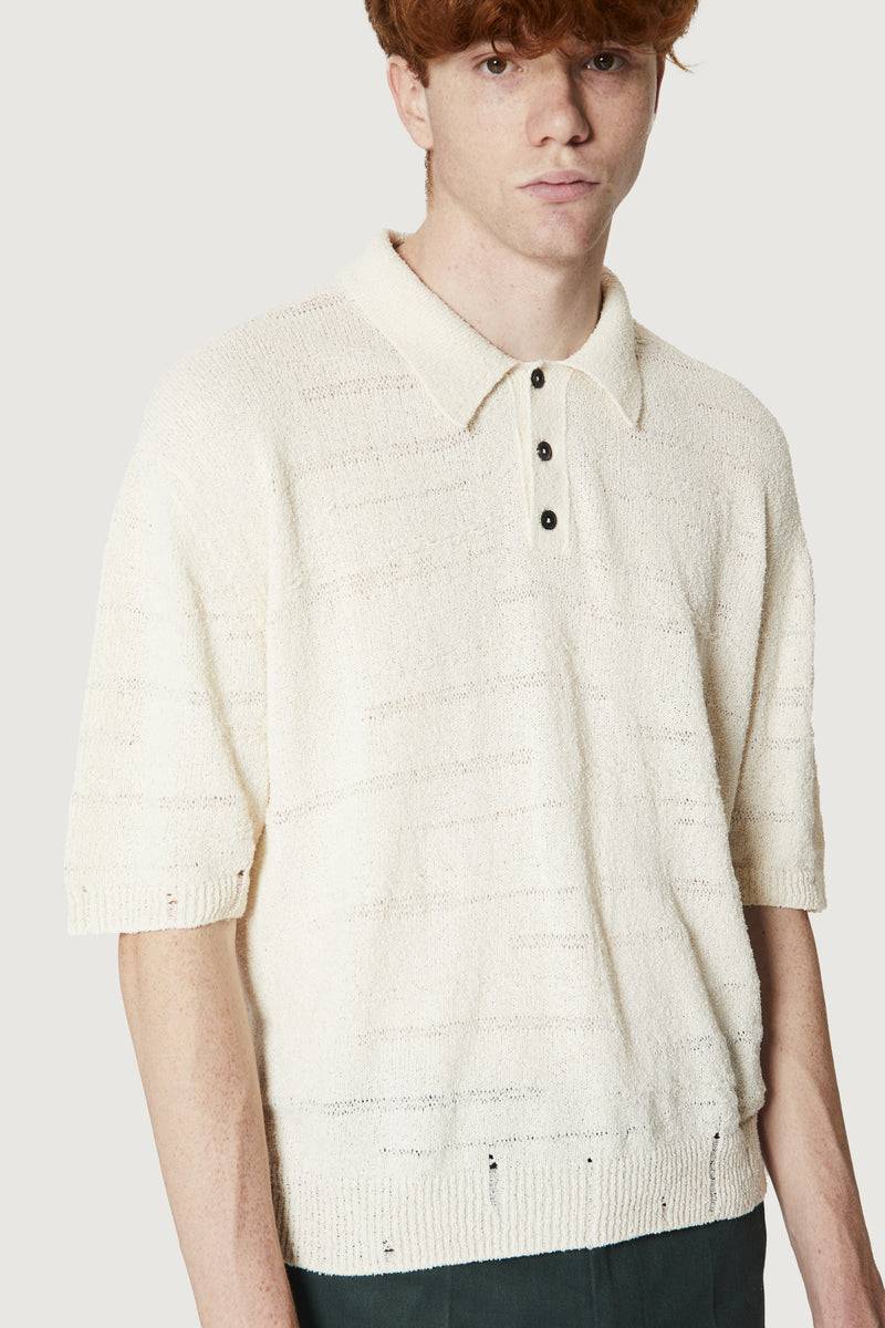 ﻿Paura ADAM KNIT POLO SHIRT OFF WHITE Nuovo