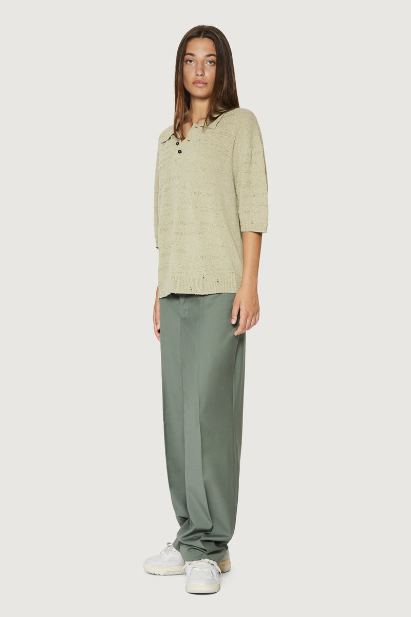 Paura ADAM KNIT POLO SHIRT SAGE Qualità