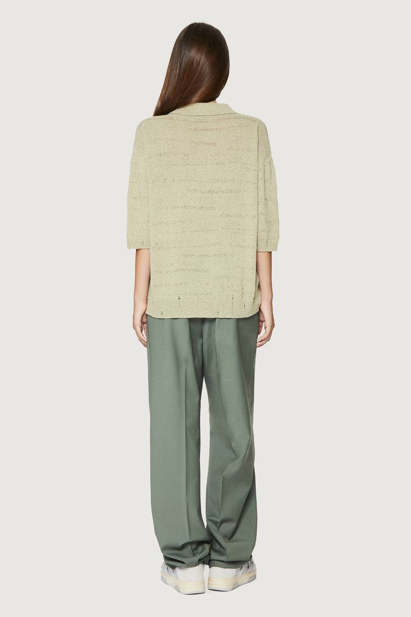 Paura ADAM KNIT POLO SHIRT SAGE Qualità