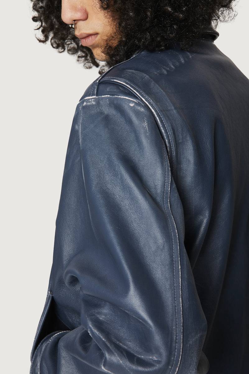 Paura EFREM LEATHER JACKET BLUE Saldi