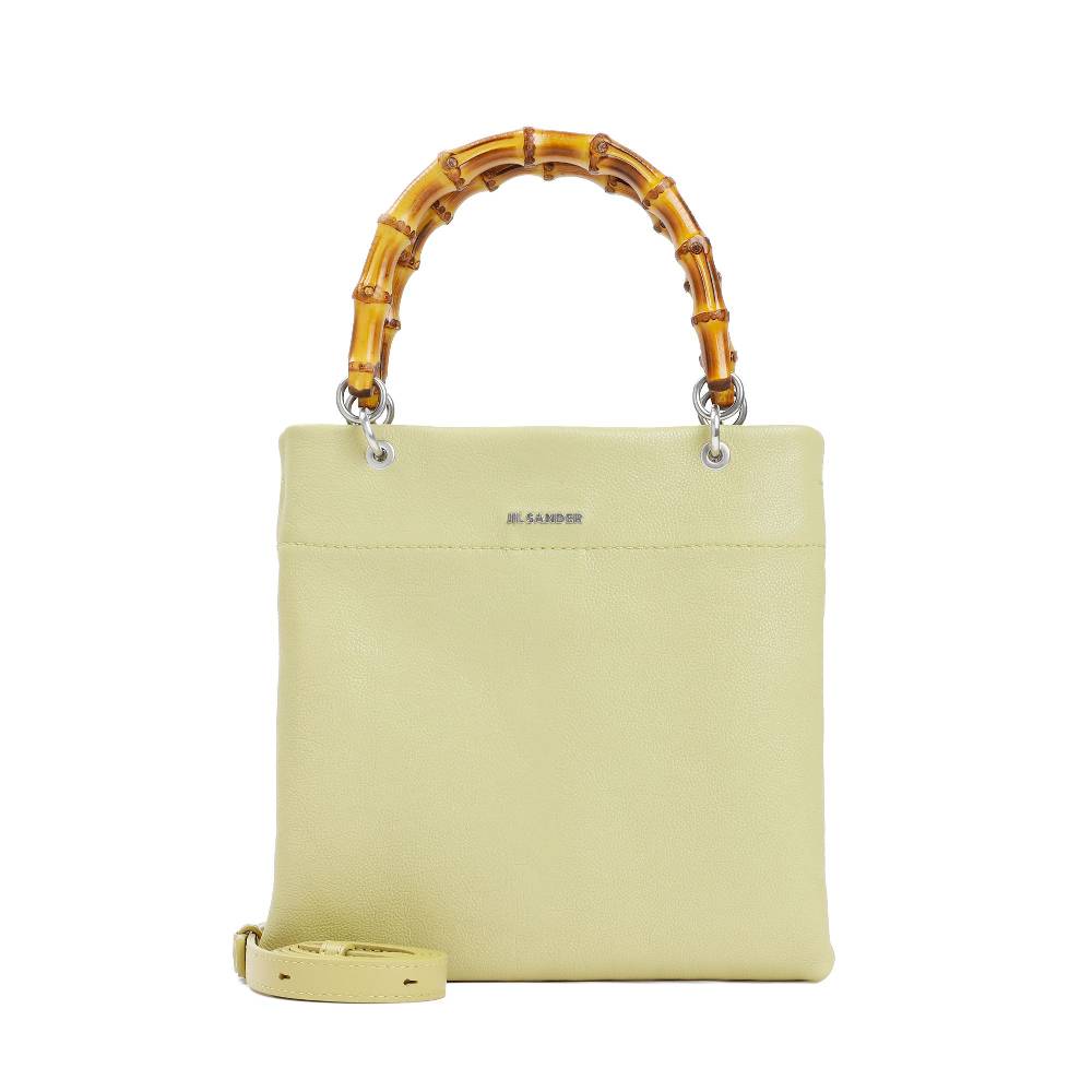 JIL SANDER Shopper Piccola in Pelle Verde con Manico in Bamboo JIL SANDER