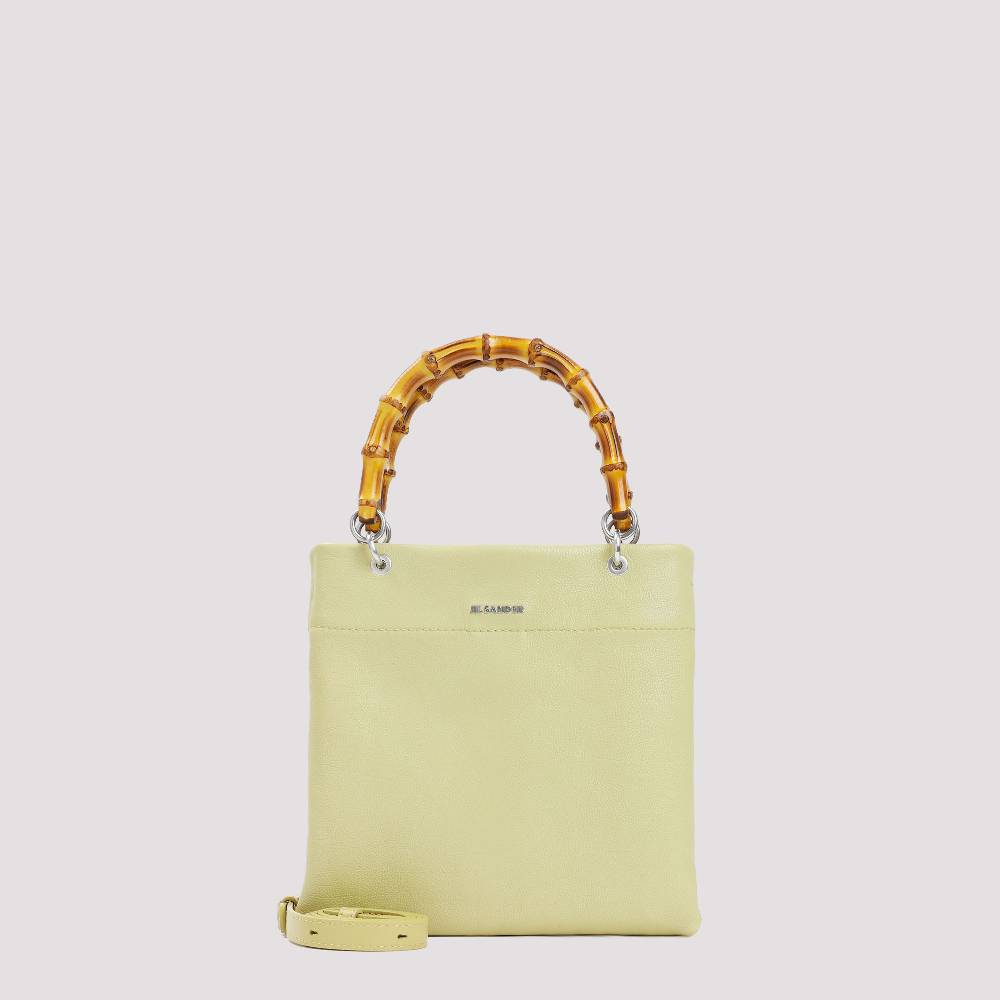 JIL SANDER  Shopper Piccola in Pelle Verde con Manico in Bamboo JIL SANDER Outlet