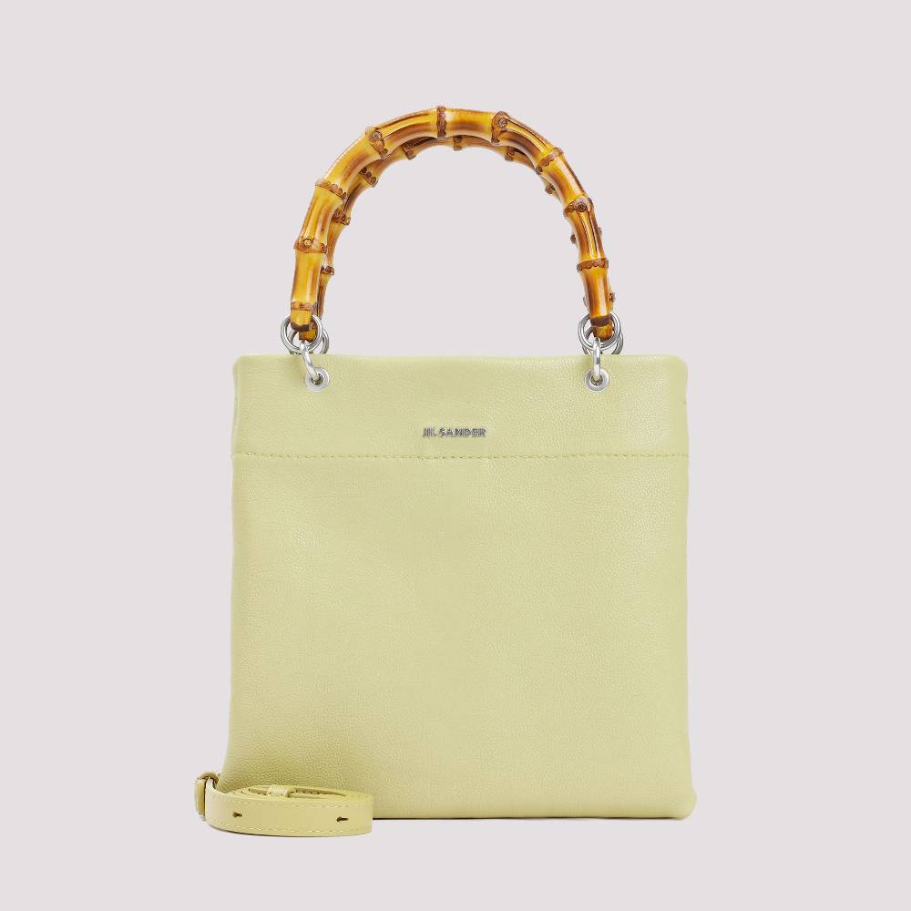 JIL SANDER  Shopper Piccola in Pelle Verde con Manico in Bamboo JIL SANDER Outlet
