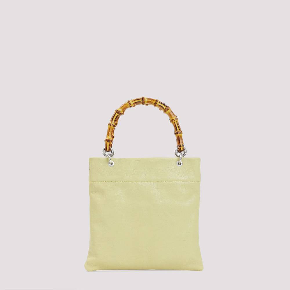 JIL SANDER  Shopper Piccola in Pelle Verde con Manico in Bamboo JIL SANDER Outlet