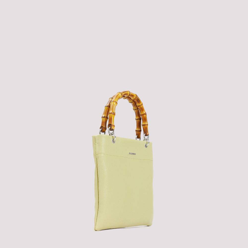 JIL SANDER  Shopper Piccola in Pelle Verde con Manico in Bamboo JIL SANDER Outlet