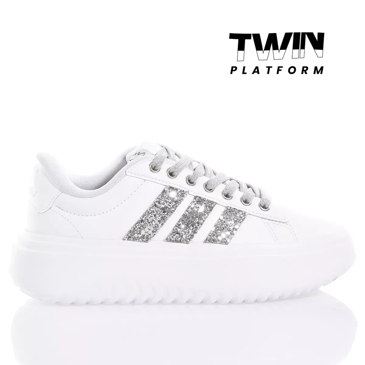 ADIDAS Sneakers Adidas da Donna Piattaforma Bianco Argento in Eco-Pelle