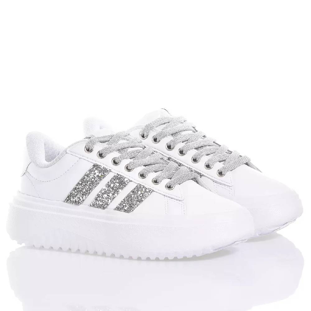 ADIDAS  Sneakers Adidas da Donna Piattaforma Bianco Argento in Eco-Pelle In Saldo