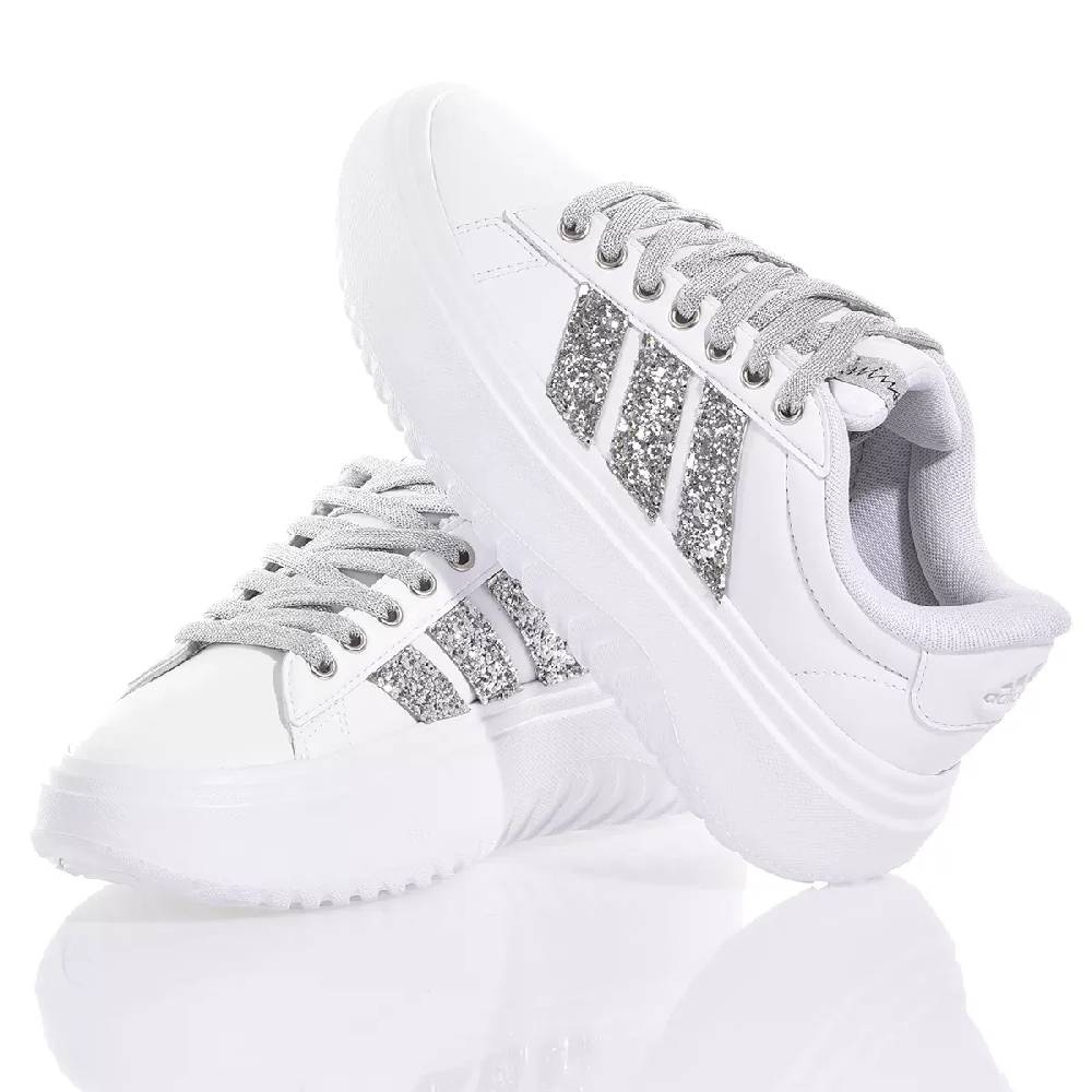 ADIDAS  Sneakers Adidas da Donna Piattaforma Bianco Argento in Eco-Pelle In Saldo