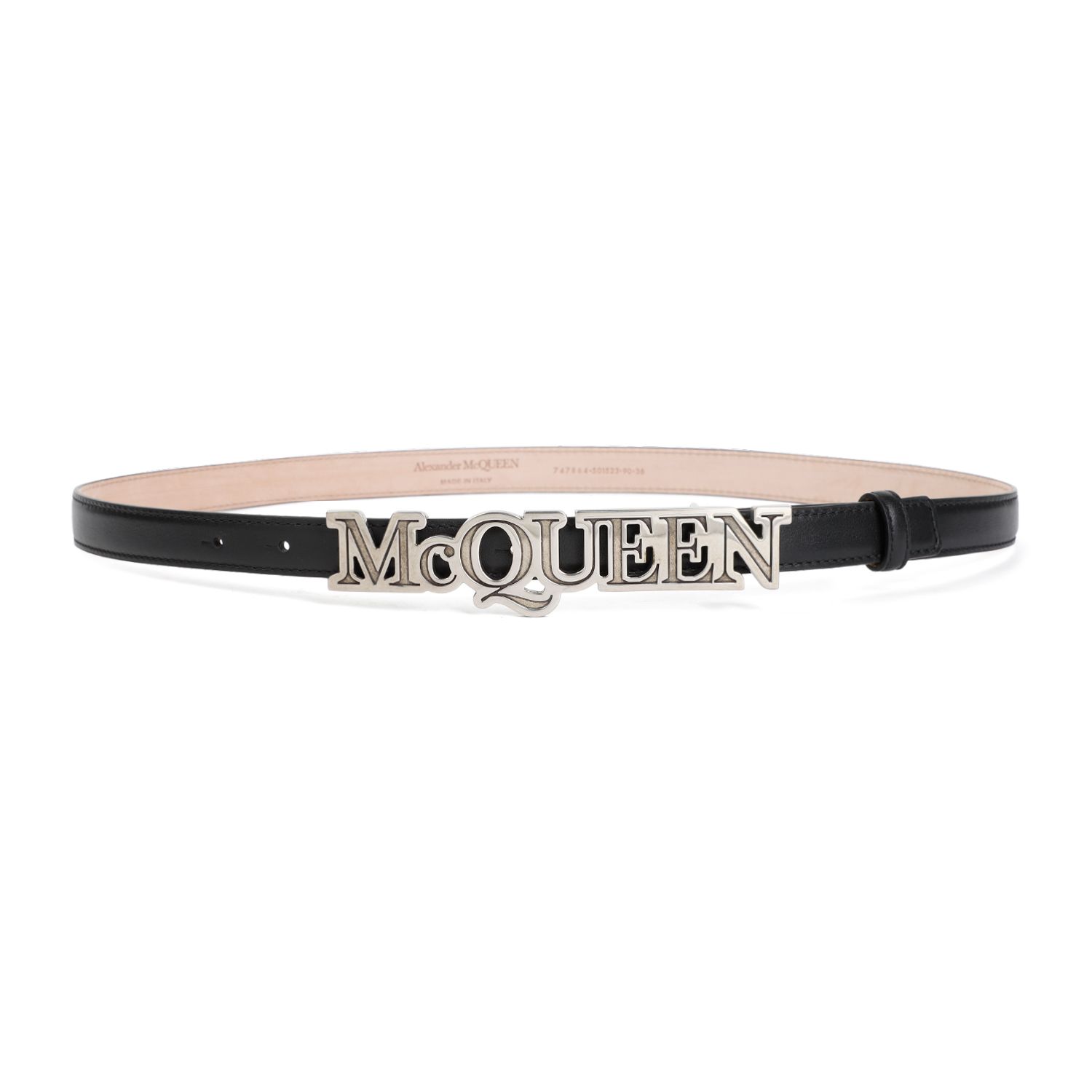 ALEXANDER MCQUEEN Cintura di Pelle Nera Alexander McQueen con Fibbia Logo