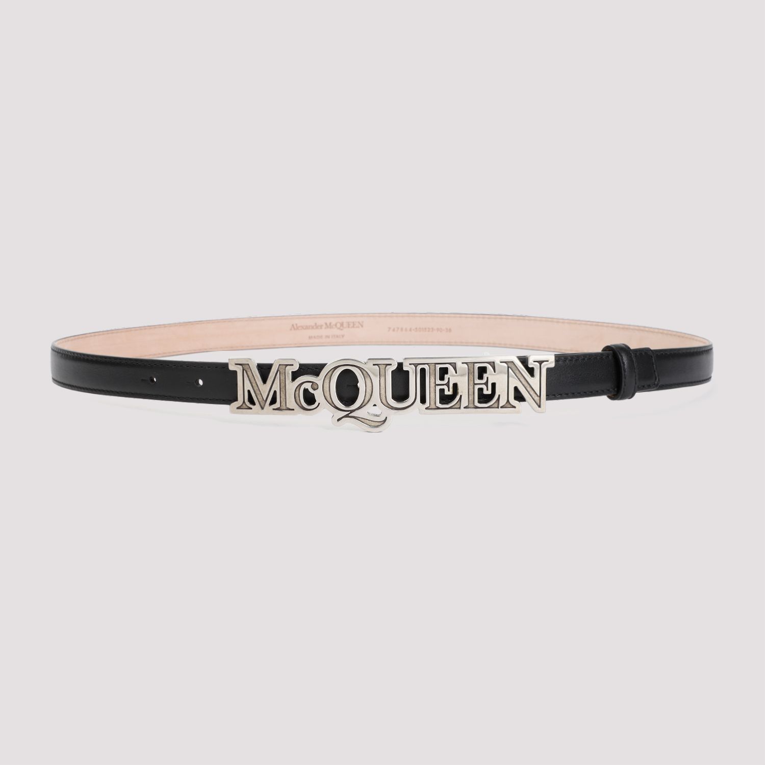ALEXANDER MCQUEEN  Cintura di Pelle Nera Alexander McQueen con Fibbia Logo Italy