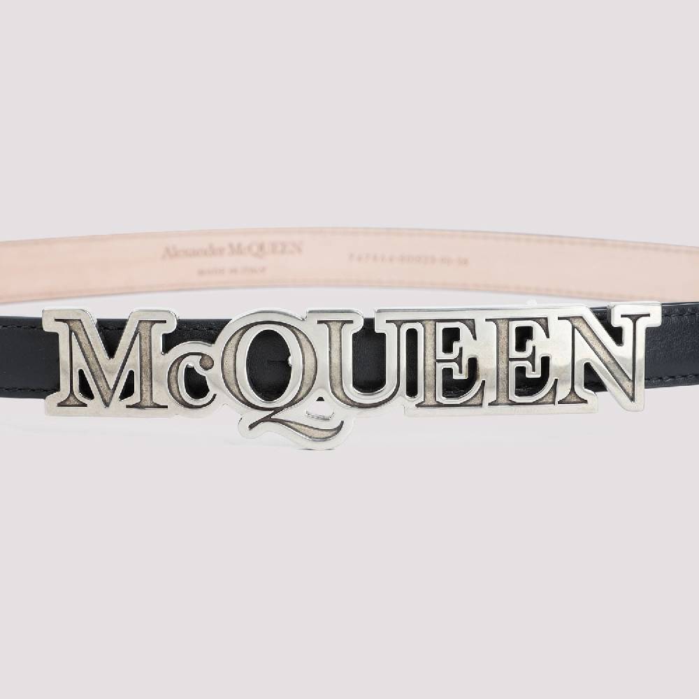 ALEXANDER MCQUEEN  Cintura di Pelle Nera Alexander McQueen con Fibbia Logo Italy