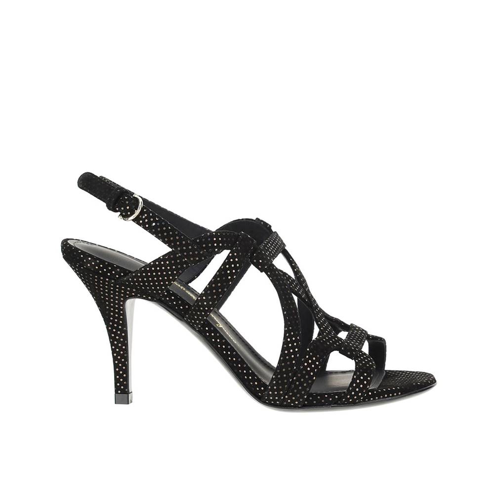 SALVATORE FERRAGAMO Sandali con Tacco in Pelle Nera Salvatore Ferragamo