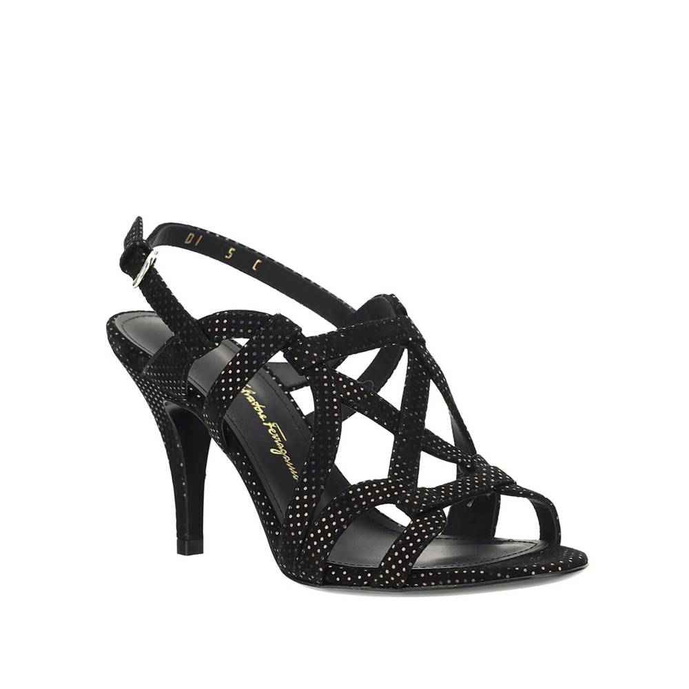 SALVATORE FERRAGAMO  Sandali con Tacco in Pelle Nera Salvatore Ferragamo Promozione