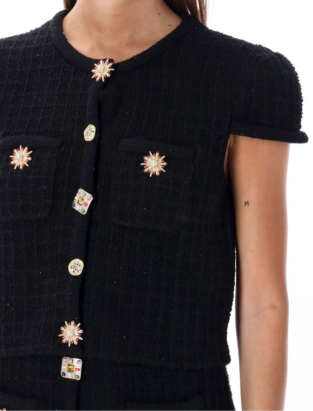 SELF PORTRAIT  Top Maglia Nero con Pulsanti Gioiello e Paillettes Self-Portrait Presa