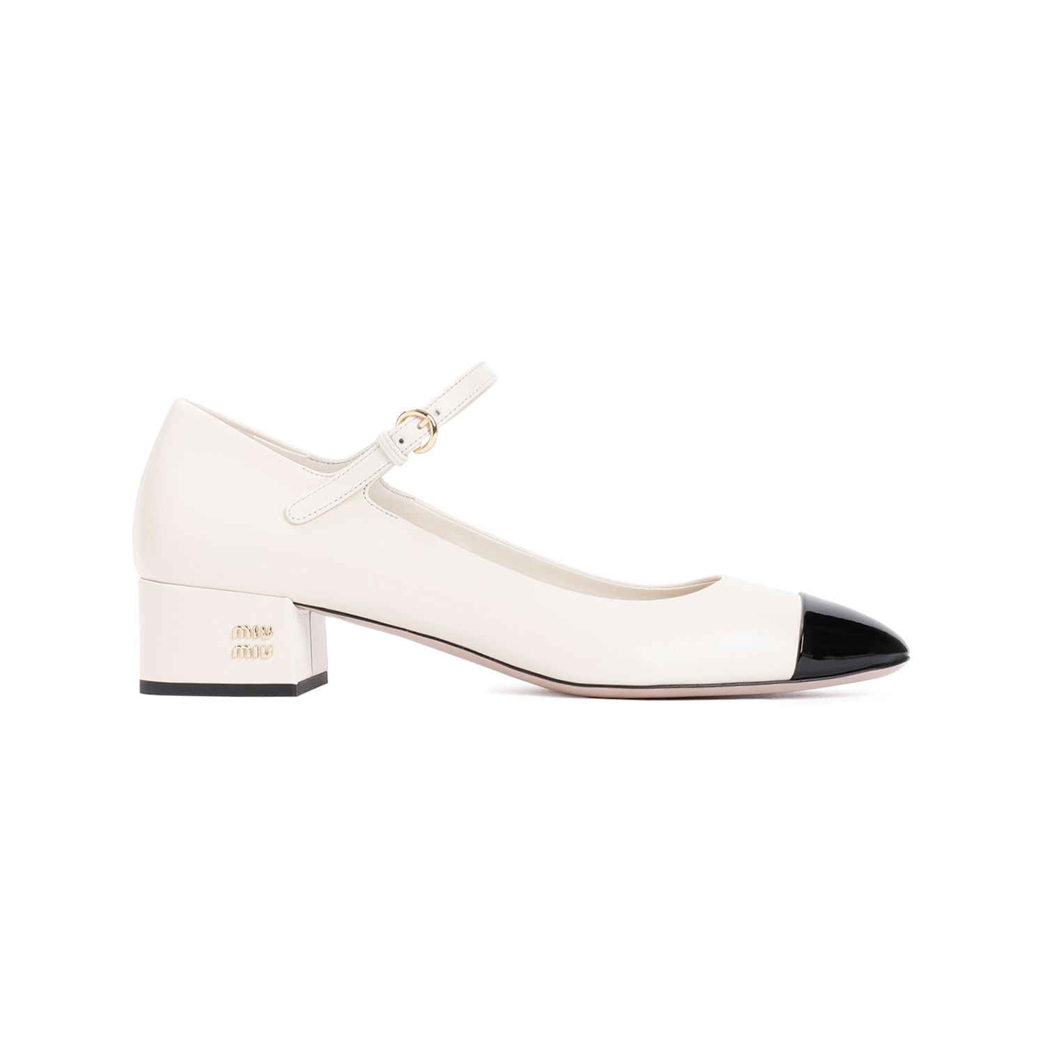 MIU MIU Decollete in Pelle Color Nude MIU MIU con Tacco Logo Metallico