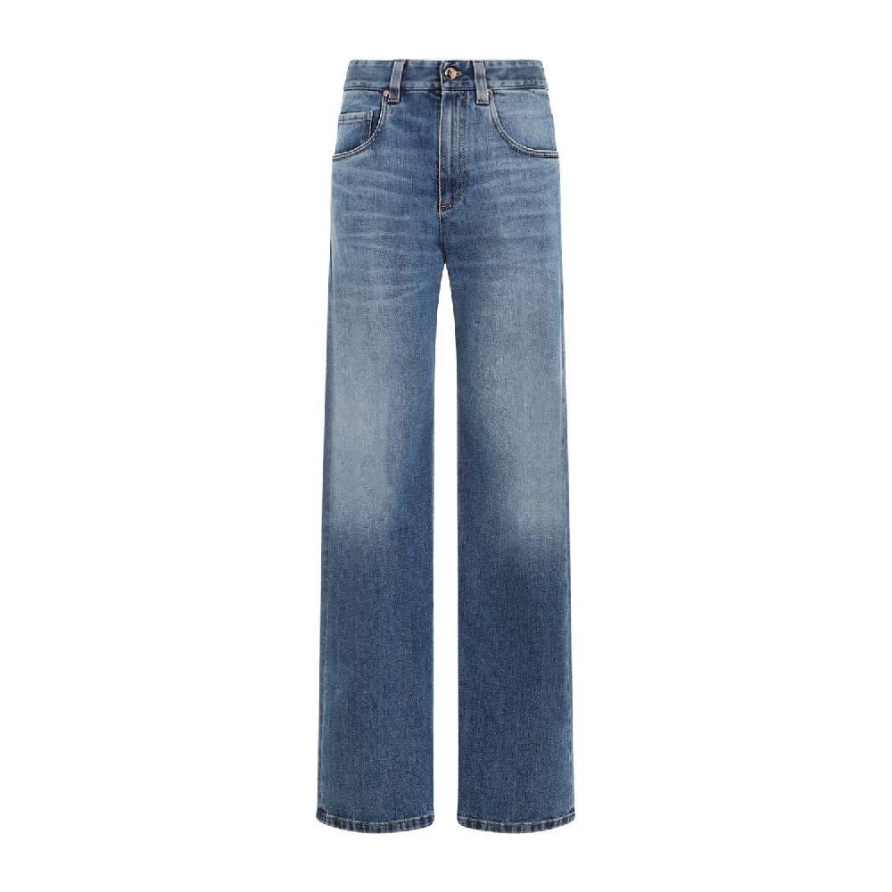 BRUNELLO CUCINELLI Jeans Dritti in Cotone Elasticizzato Blu Brunello Cucinelli
