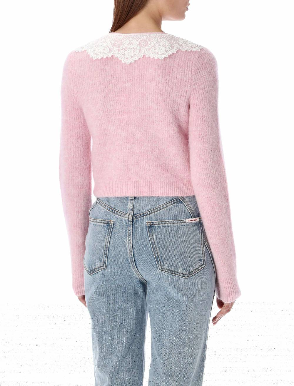 SELF PORTRAIT  Cardigan Angora Rosa con Colletto in Pizzo Self-Portrait Online